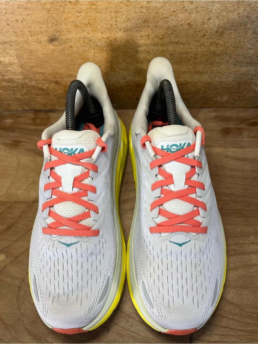Hoka One One Clifton 8 Womens Size 9 Wide Running Shoes Sneakers White Yellow